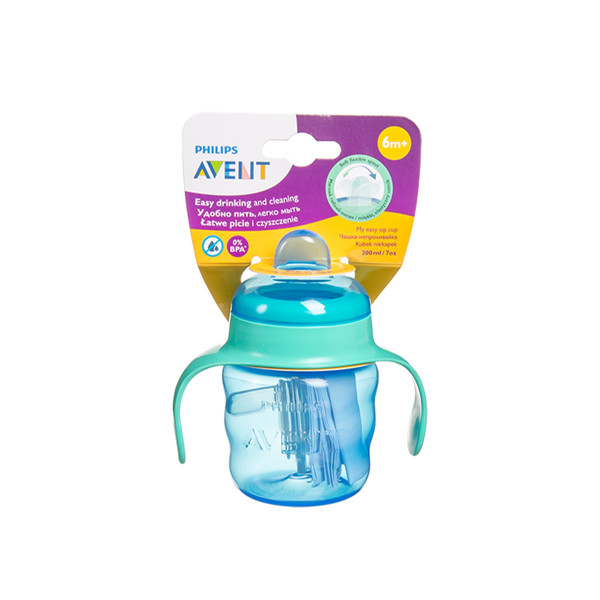 PHILIPS AVENT, neišsiliejantis puodelis su silikoniniu snapeliu ir rankenėlėmis, melsvas, SCF551/05, 200 ml paveikslėlis