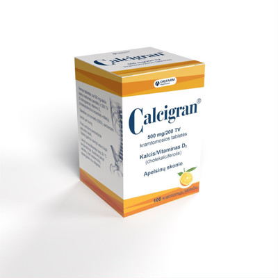 CALCIGRAN, 500 mg/200 TV, kramtomosios tabletės, N100  paveikslėlis