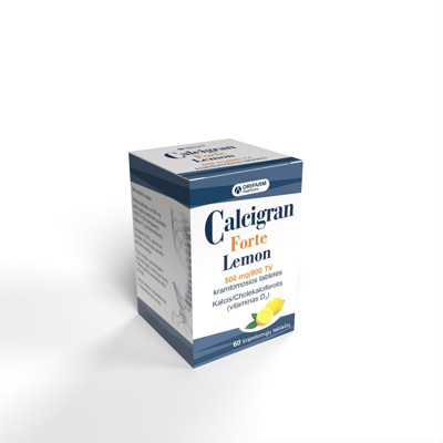 CALCIGRAN FORTE LEMON, 500 mg/800 TV, kramtomosios tabletės, N60  paveikslėlis