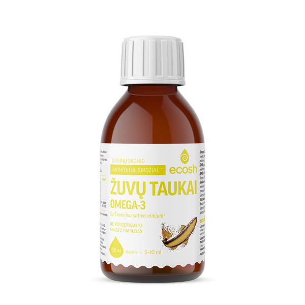 ECOSH žuvų taukai, su camelina sativa aliejumi, citrinų skonio, 150 ml paveikslėlis