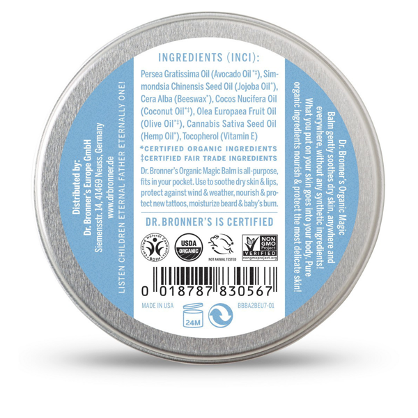 DR. BRONNER'S MAGIC BALM, ekologiškas švelnus balzamas kūdikiams be eterinių aliejų, 60 g