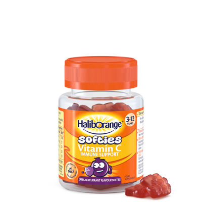 Haliborange Vitamin C Softies Blackcurrant, juodųjų serbentų skonio vitamino C guminukai, 30 guminukų