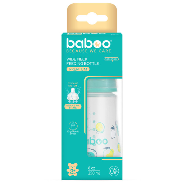 Baboo antikolinis maitinimo buteliukas, 250 ml, 3+ mėn, Lagoon Fiesta