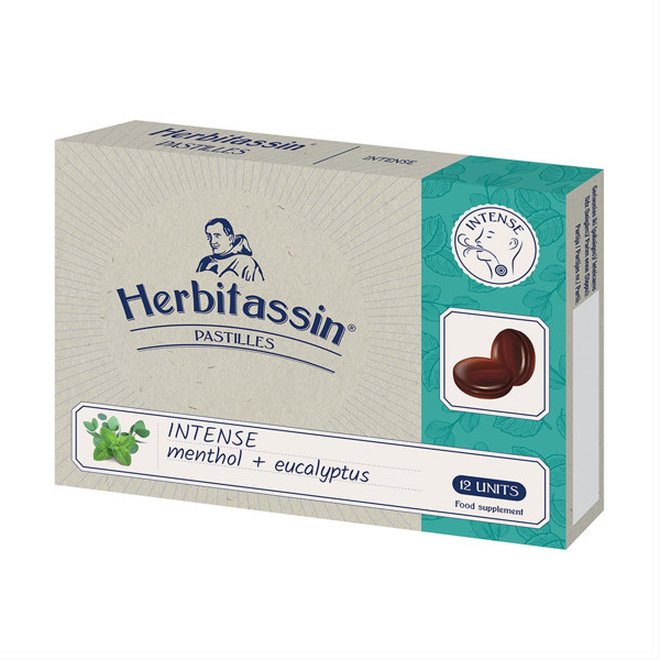 HERBITASSIN INTENSE, gerklės pastilės su mentoliu ir eukaliptų eteriniu aliejumi, 12 pastilių paveikslėlis