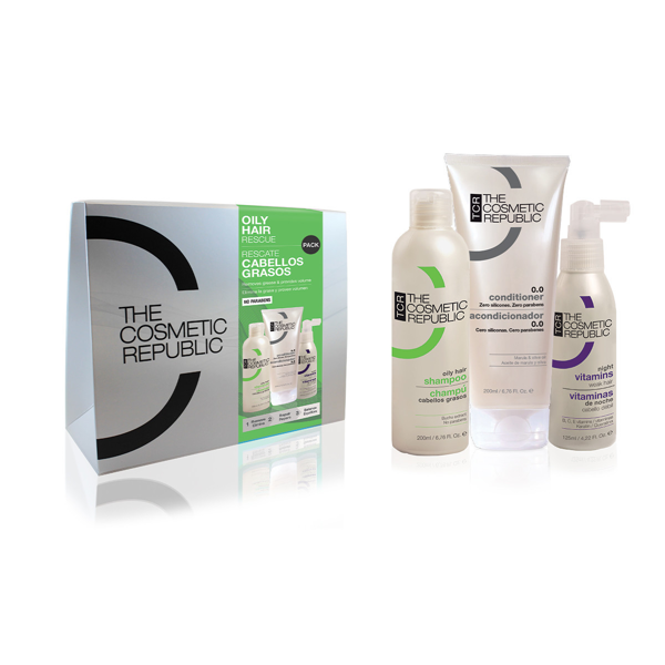 TCR rinkinys riebaluotis linkusiai galvos odai - oily hair shampoo 200ml, 0.0 conditioner 200ml, night vitamins 125ml