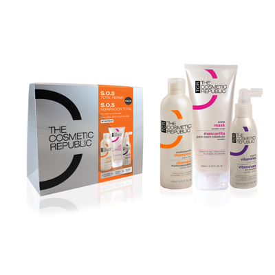 TCR S.O.S visiško atstatymo ir maitinimo pakuotė - multivitamin shampoo 200ml, scalp mask 200ml, night vitamins 125ml