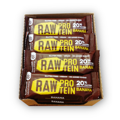 BOMBUS baltyminis batonėlis su bananais RAW PROTEIN 20 %, 50 g x 20 vnt.