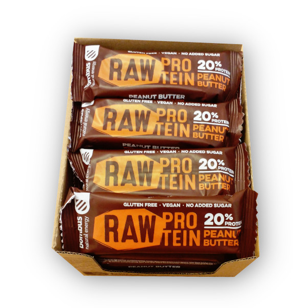 BOMBUS RAW PROTEIN 20 % baltyminis batonėlis su žemės riešutų kremu , 50 g