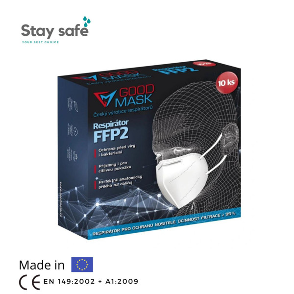 GOODMASK RESPIRATORIUS FFP2 X 10 VNT. (mėlynos spalvos)