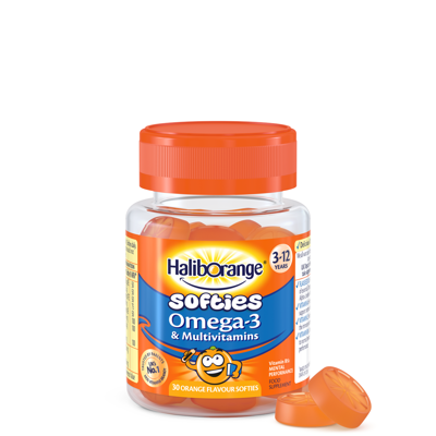 Haliborange Omega-3 & Multivitamins Softies Orange, apelsinų skonio omega-3 ir vitaminų guminukai, 30 guminukų