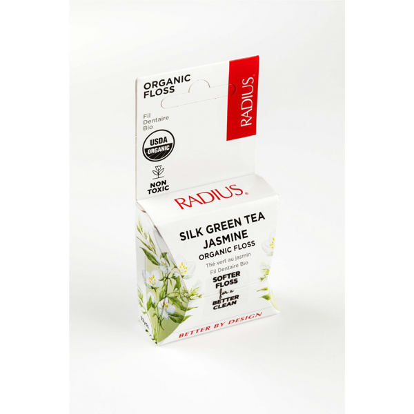 RADIUS GREEN TEA JASMINE, natūralaus šilko tarpdančių siūlas su žaliąja arbata ir jazminais, 30 m