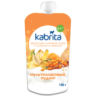 Kabrita® vaisinė tyrelė su grūdais ir ožkų pieno grietinėle "Daugiagrūdis pudingas" vaikams nuo 6 mėn.100g