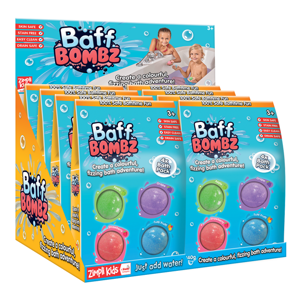 Zimpli Kids BAFF BOMBZ 4 skirtingų vonios bombų rinkinys, 140g