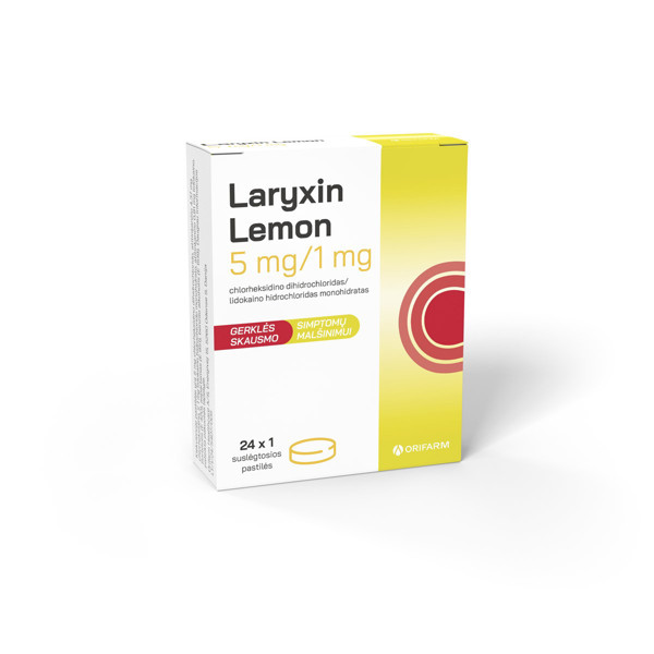 LARYXIN LEMON, 5 mg/1 mg, suslėgtosios pastilės, N24 paveikslėlis