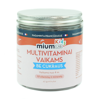 MIUM LAB maisto papildas MULTIVITAMINAI VAIKAMS, 42 guminukai. Nuo 4 metų!