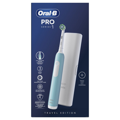 ORAL-B PRO SERIES 1 CARIBBEAN BLUE, Elektrinis dantų šepetėlis + kelioninis dėklas, 1vnt. paveikslėlis