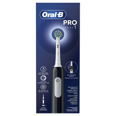 ORAL-B PRO SERIES 1 BLACK, Elektrinis dantų šepetėlis + kelioninis dėklas, 1vnt. paveikslėlis