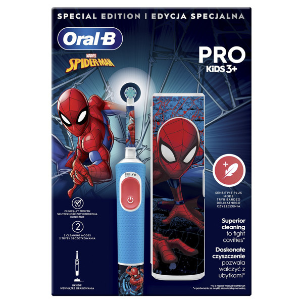 ORAL-B VITALITY PRO KIDS SPIDERMAN, rinkinys: elektrinis dantų šepetėlis + kelioninis  dėklas, 1 vnt. paveikslėlis