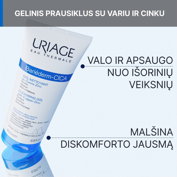 URIAGE BARIEDERM CICA, gelinis prausiklis su Cu-Zn, 200 ml paveikslėlis