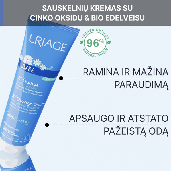 URIAGE BABY 1ER CHANGE, kremas nuo vystyklų dermatito, 100ml paveikslėlis