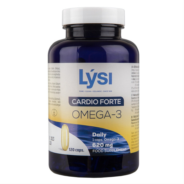 LYSI OMEGA-3 CARDIO FORTE, žuvų taukai, 120 kapsulių paveikslėlis