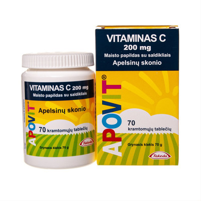 TAKEDA APOVIT VITAMIN C, 200 mg, 70 kramtomųjų apelsinų skonio tablečių paveikslėlis