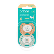 BABOO® Calmy silikoniniai ortodontiniai čiulptukai (2 vnt) su sterili. dėž., Peachy Keen, 0+ mėn