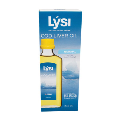 LYSI COD LIVER OIL, NATŪRALŪS ŽUVŲ TAUKAI, NATŪRALAUS SKONIO, 240 ML paveikslėlis