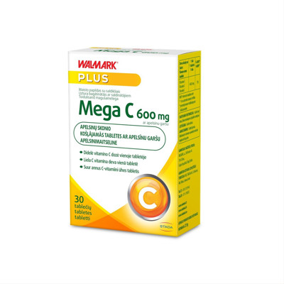 WALMARK MEGA C, 600 mg, apelsinų skonio, 30 tablečių paveikslėlis