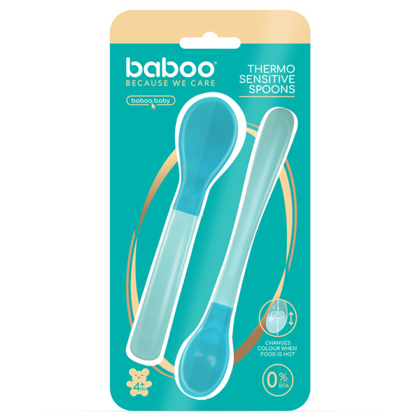 BABOO® Šaukšteliai Jautrūs Karščiui (2 vnt) Lagoon Fiesta, 4+ Mėn