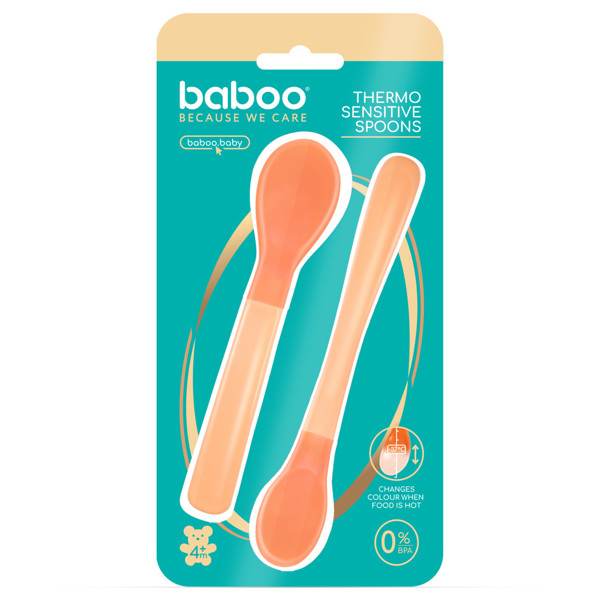 BABOO® Šaukšteliai Jautrūs Karščiui (2 vnt) Peachy Keen, 4+ Mėn