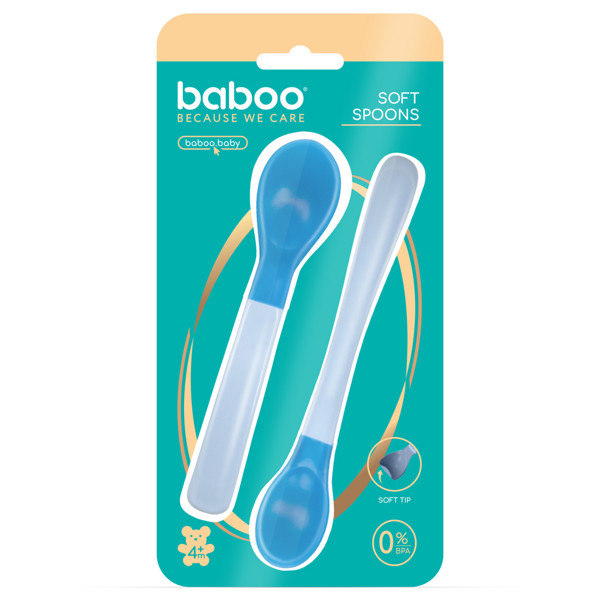 BABOO® šaukšteliai minkštu galiuku (2 vnt) Blue Haze, 4+ mėn