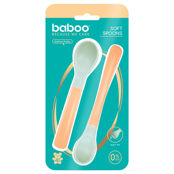 BABOO® Šaukšteliai Minkštu Galiuku (2 vnt) Peachy Keen, 4+ Mėn