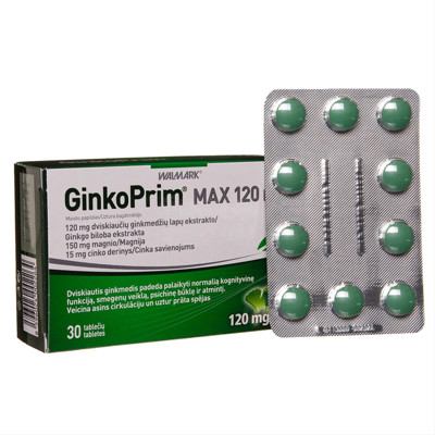 WALMARK GINKOPRIM MAX, 120 mg, 30 tablečių paveikslėlis