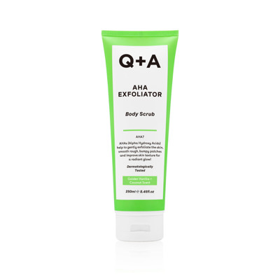 Q+A AHA EXFOLIATOR BODY SCRUB, kūno šveitklis su AHA rūgštimis, 250ml