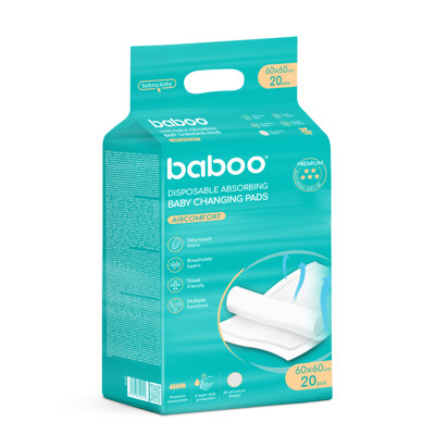 BABOO® AirComfort vienkartiniai pervystymo paklotai, 60x60 cm, 20 vnt