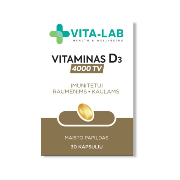 VITA-LAB, vitaminas D3 4000TV, 30 kapsulių paveikslėlis