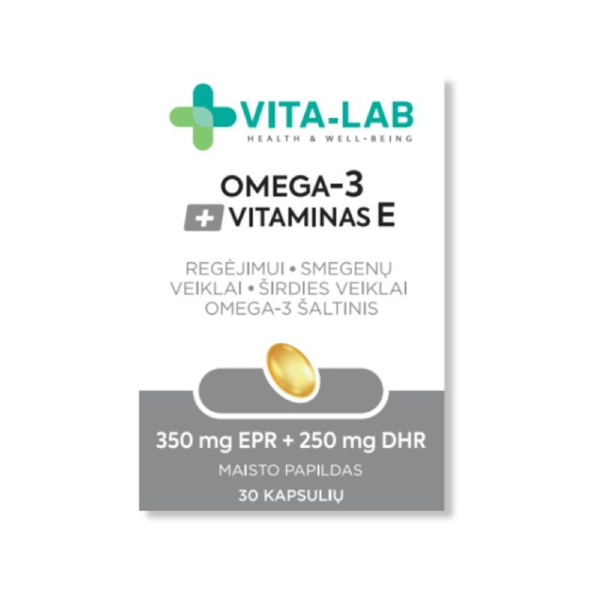 VITA-LAB, Omega-3 + Vitaminas E, 30 kapsulių paveikslėlis
