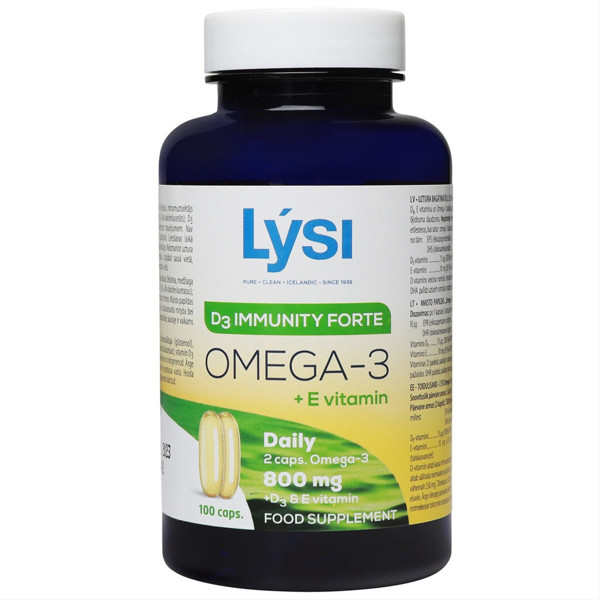 LYSI OMEGA-3 D3 IMMUNITY FORTE, žuvų taukai, 100 kapsulių paveikslėlis