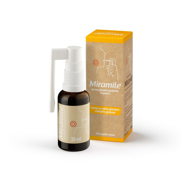 MIRAMILE burnos gleivinės purškalas (tirpalas), 30 ml paveikslėlis MIRAMILE burnos gleivinės purškalas (tirpalas), 30 ml paveikslėlis