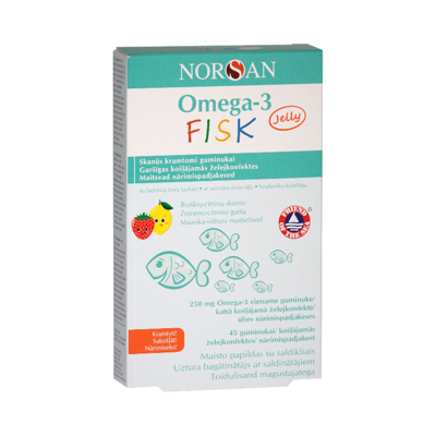 NORSAN Omega-3 KIDS Jelly, 45 braškių citrinų skonio guminukai paveikslėlis