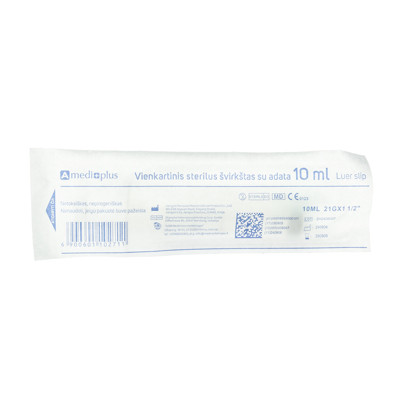 AMEDIPLUS, Švirkštas, 10 ml, guminiu stūmokliu, Luer slip, 0,8 x 38 mm  paveikslėlis