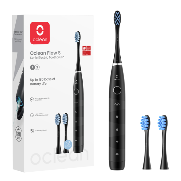 OCLEAN FLOW S, elektrinis dantų šepetėlis, juodos spalvos, 1 vnt. paveikslėlis