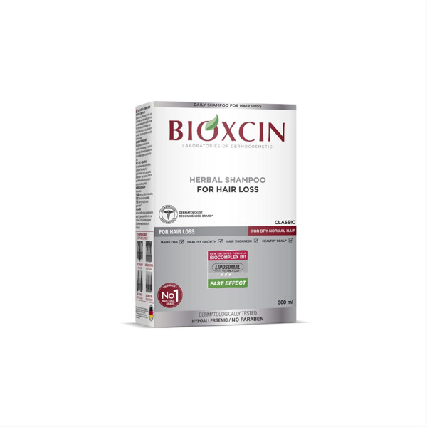 BIOXCIN, šampūnas nuo plaukų slinkimo normaliems, sausiems plaukams, 300 ml. paveikslėlis