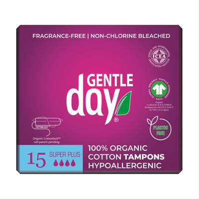 GENTLE DAY SUPER PLUS,ekogiškos medvilnės tamponai, 15 vnt. paveikslėlis