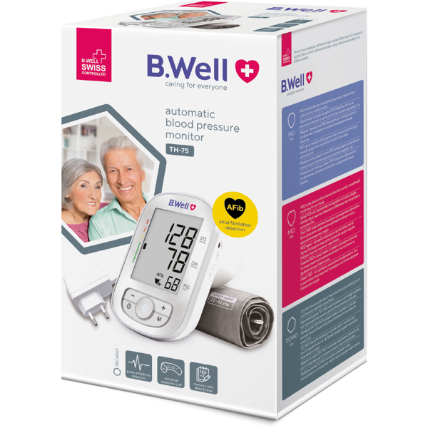 B.Well TH-75 automatinis kraujospūdžio matuoklis su prieširdžių virpėjimo AFIB technologija