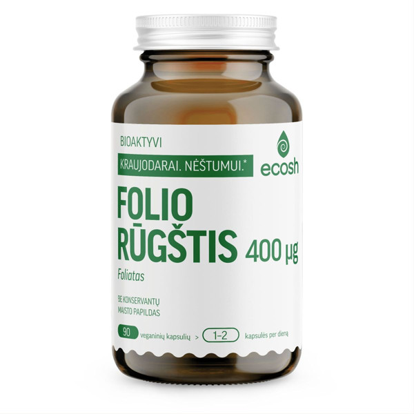 ECOSH BIOAKTYVI FOLIO RŪGŠTIS (FOLIATAS), 400 mcg, 90 kapsulių paveikslėlis