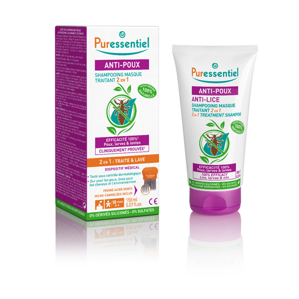 PURESSENTIEL 2 IN 1, gydomasis šampūnas nuo utėlių, 150ml paveikslėlis