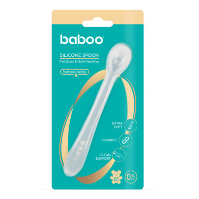 Baboo Silikoninis Pirmasis Šaukštelis Su Ilga Rankenėle, Mėlyna, 6+ Mėn