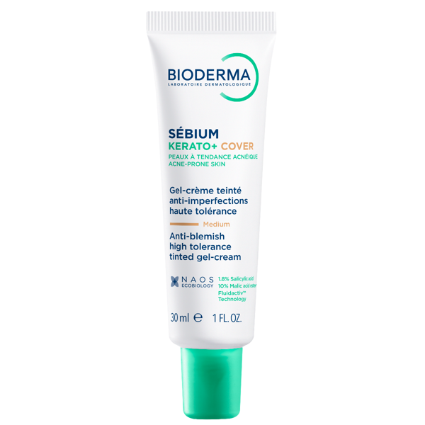 BIODERMA SEBIUM KERATO+COVER, aukštos tolerancijos gelis-kremas su spalva mažinantis spuogus, inkštirus ir po jų likusius randelius, 30ml paveikslėlis